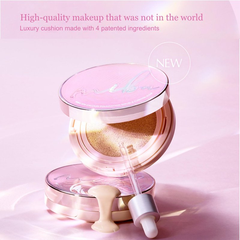 MIBA Ion Calcium Foundation Double Cushion Glow 25 g / 0.88 oz Big Cushion SEASON 3. Long Lasting Cover Effect. Moisture glow. Skin tightening relief. Smooth adhesion. (Lovely #23 Rosy Beige)