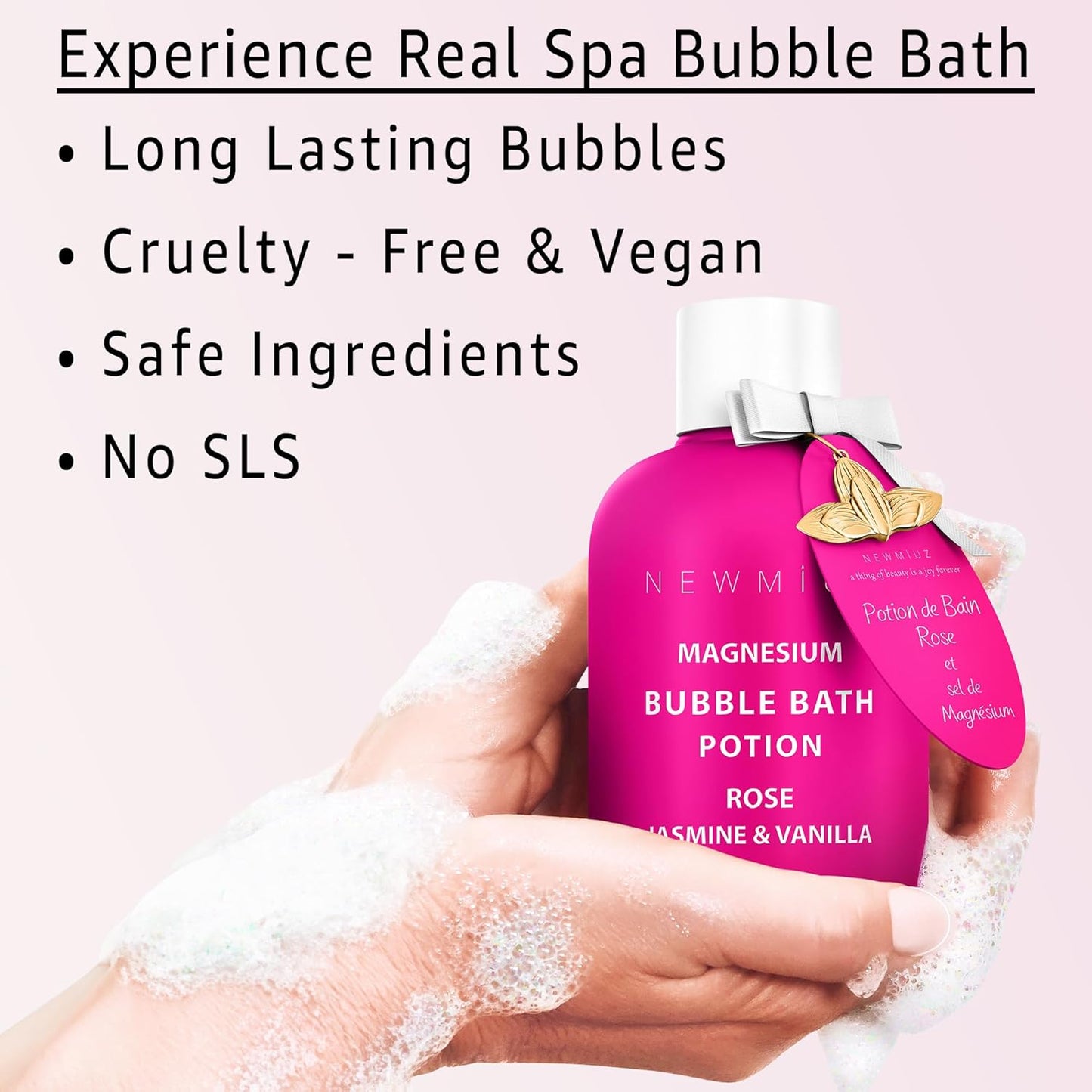 Magnesium Bubble Bath - Relaxing Rose Jasmine Vanilla Foam for Sore Muscles | Moisturizing Epsom Salt Spa Gift for Women