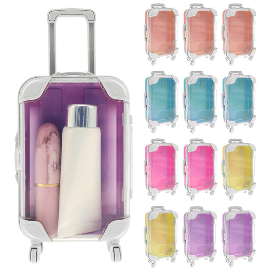 FALESOUL 12 Pack Mini Suitcase Party Favor Box, Luggage Storage Box Empty Candy False Eyelashes Tray Tiny Suitcase, Cute Clear Tiny Packaging Box for Travel Theme Party and Celebrations