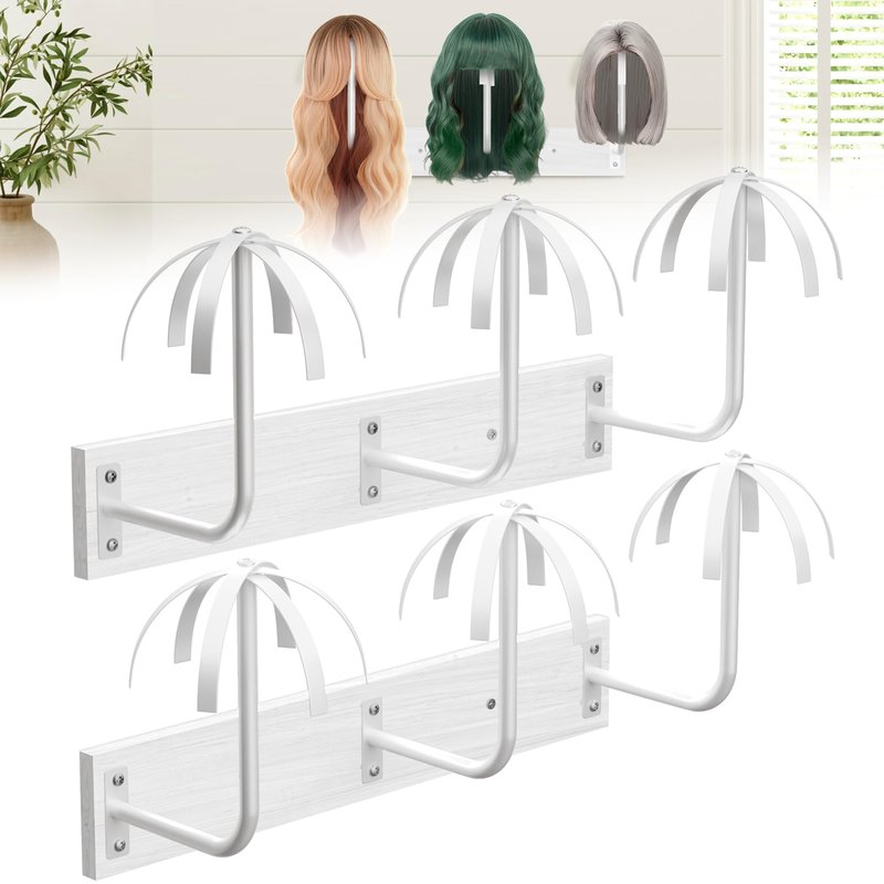 Wig Holder for Multiple Wigs,Sturdy Hanging Wig Storage Organizer, Wall Mounted Wig Hanger Rack, 6 Pcs Wig Stand for Wigs Drying, Styling, Display, Wig Keeper/Storage Solution-Preserving Wig Shape