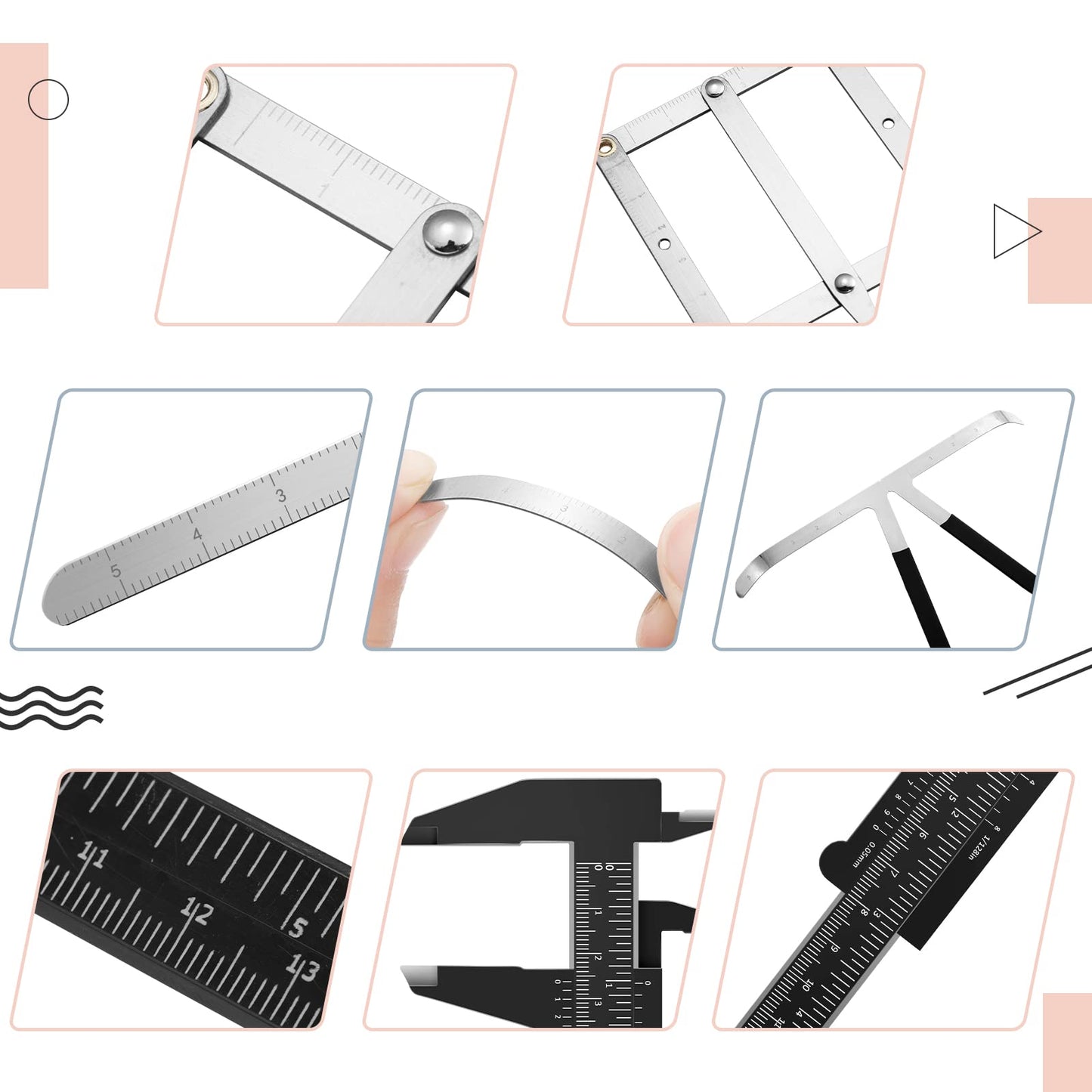 6 Pieces Eyebrow Measuring Ruler 3-point Positioning Permanent Makeup Symmetrical Tool Eyebrow Golden Ratio Caliper Ruler Microblading Gauge Ruler Measuring Tool for Eyebrow Brow Artists Makeup