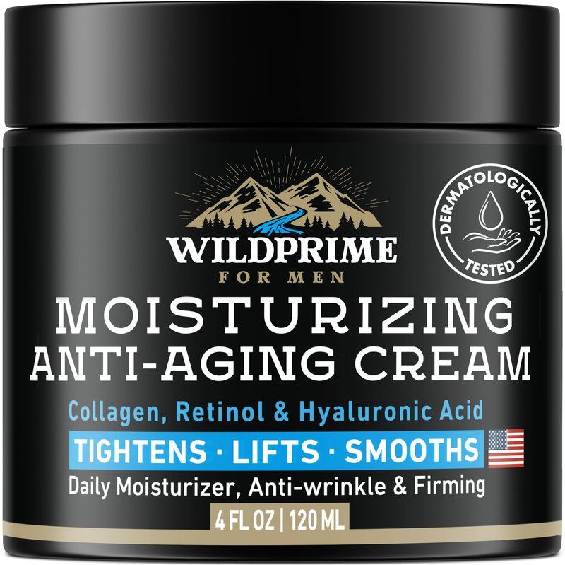 Men's Face Moisturizer Cream - Anti Aging & Wrinkle - Men's Shave Lotion - Made in USA - Collagen, Hyaluronic Acid, Vitamins E & A, Avocado Oil - Age Facial Skin Care, Day & Night Moisturizing, 4 oz