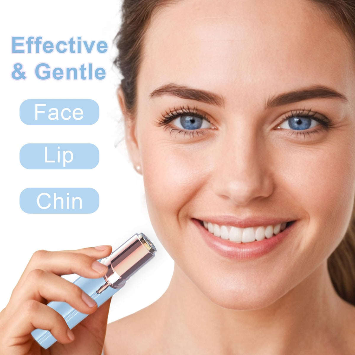 tuokiy Facial Hair Removal for Women, Painless Face Shaver for Womens, Face Razors for Lip, Chin with USB Rechargeable, Blue 3 PCS Heads