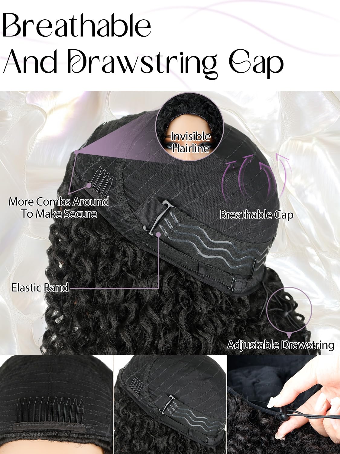 NOSTALGIA Half Wig Kinky Curly Flexi-Fit Invisi 3 in 1 Wigs Flip Drawstring Wig Glueless Synthetic With Natural Density Ready to Go Headband Wig for Women 16Inches(Black Mix Dark Brown 1B/33)
