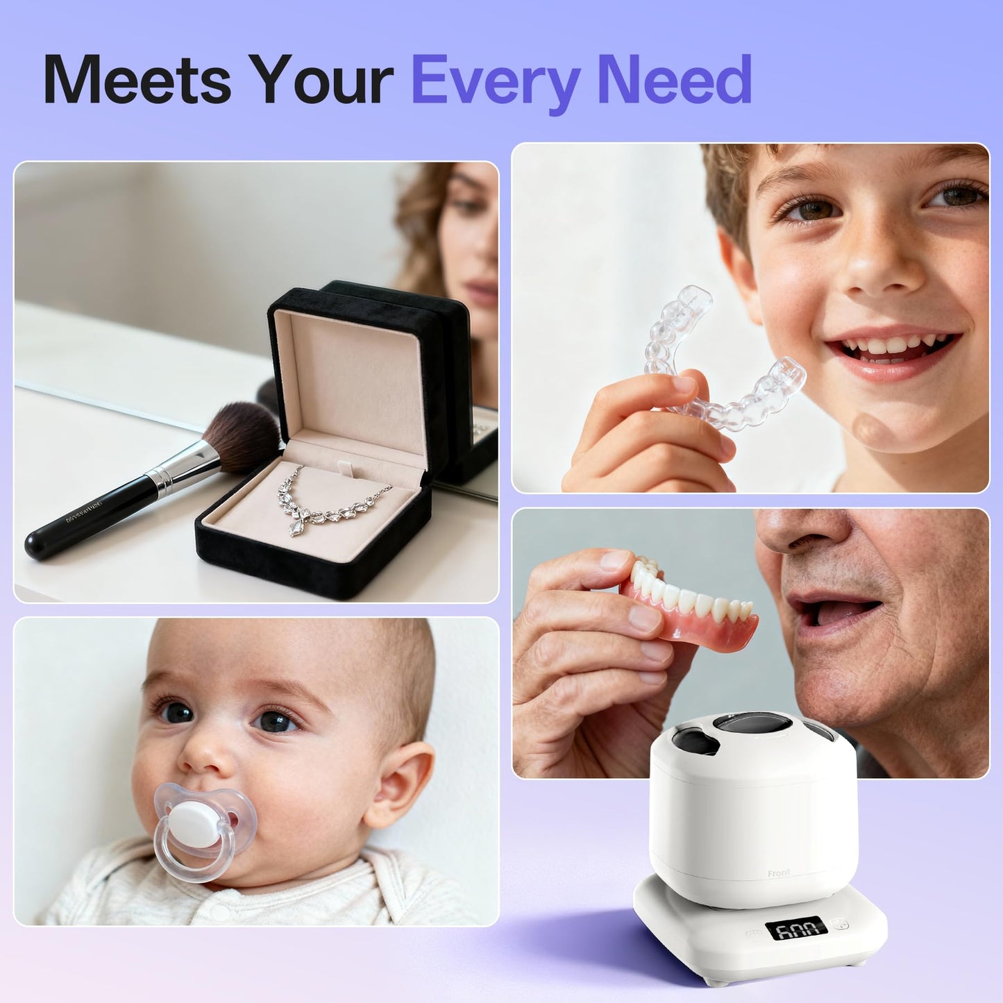 Ultrasonic Jewelry Cleaner with Detachable Tank, Makeup Brush Cleaner Machine