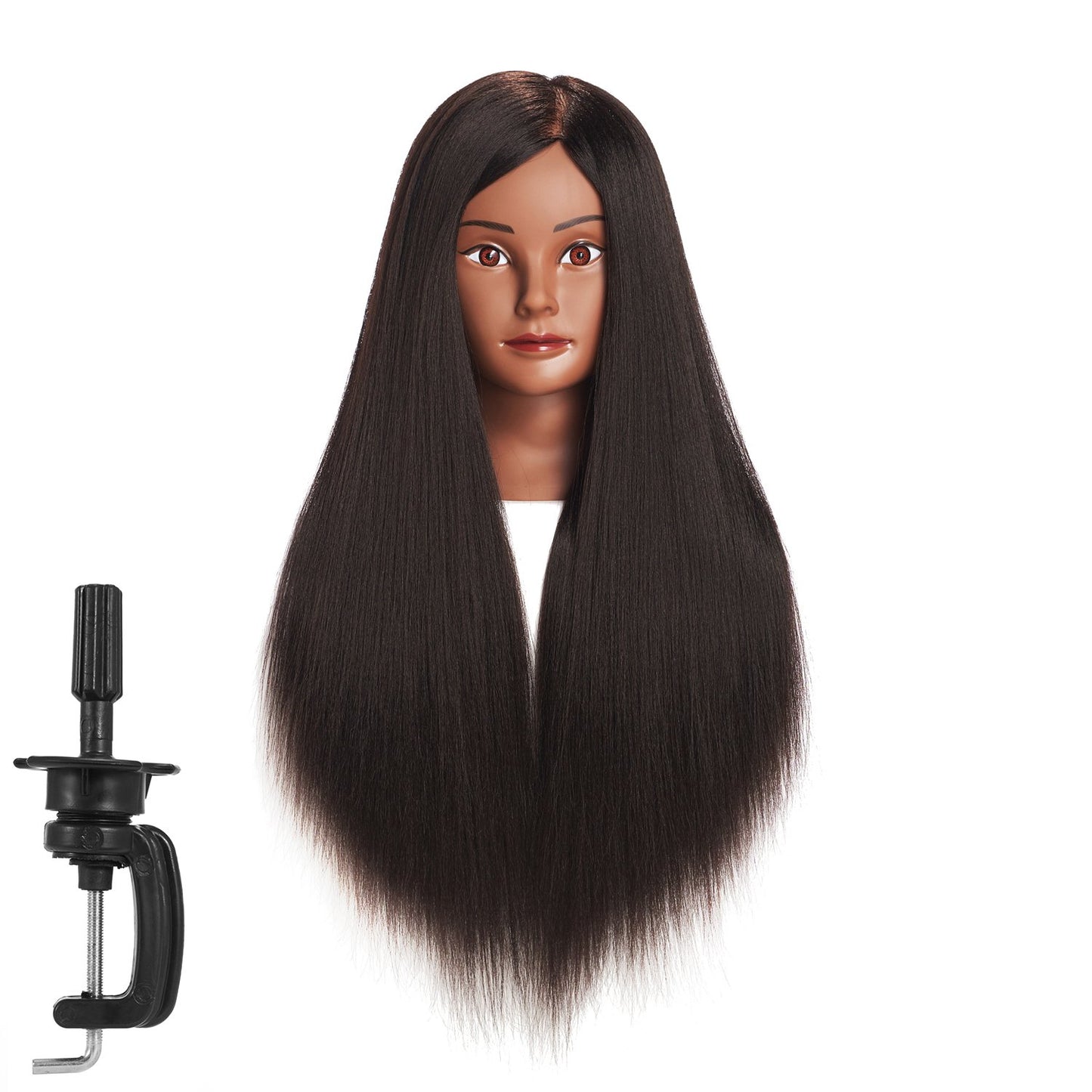 Training Head 26"-28" Long Hair Mannequin Training Head Dolls for Cosmetology Synthetic Fiber Hair Styling Hairdressing Manikin Head for Hairdresser with Clamp Stand (Yaki Black)