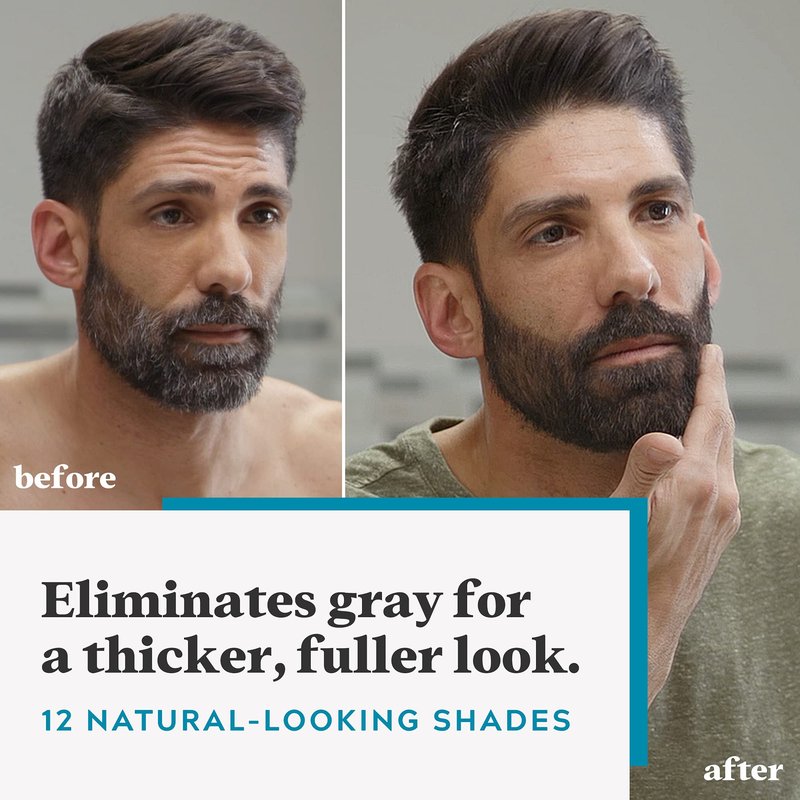 Just For Men Mustache & Beard, Beard Coloring for Gray Hair with Brush, With Keratin Biotin Aloe and Coconut Oil for Healthy Facial Hair - Real Black, M-55, Pack of 3
