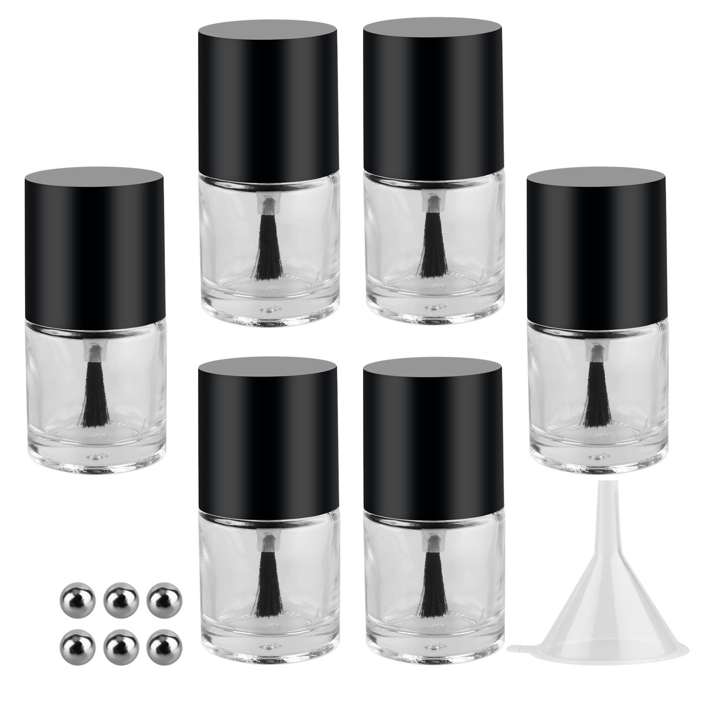 Empty Nail Polish Glass Bottles - 10ML 6PCS Set with Brush Cap, Funnel & Mixing Balls for Nail Art