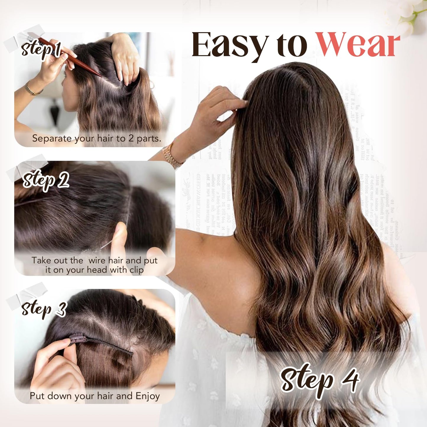 XDhair Hair Extensions Wire Human Hair 70g 14 Inch Hairpieces Jet Black Invisible Wire Hair Extensions with Adjust Secure 4 Clips(#1-14inch)