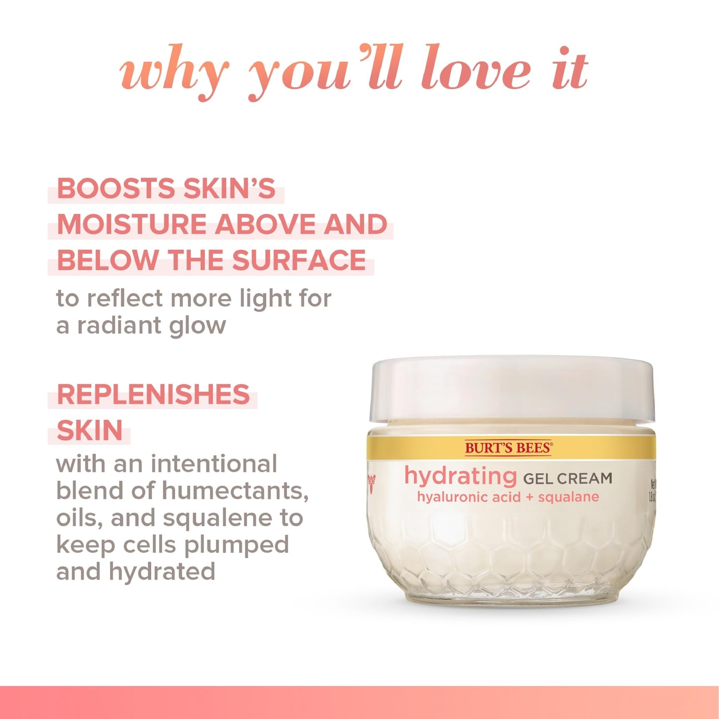 Burt's Bees Truly Glowing Replenishing Gel Cream, Moisturizer with Hydrate and Glow Complex for Normal and Combination Skin, 1.8 Fluid Ounces (Packaging May Vary)