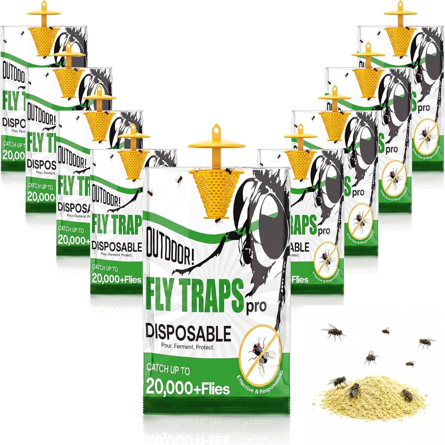 Fly Trap Bags Outdoor Hanging, Disposable Fly Catcher with Strong Fly Bait, Large Capacity Fly Traps Outdoor 9" Makeup Mirror (3)