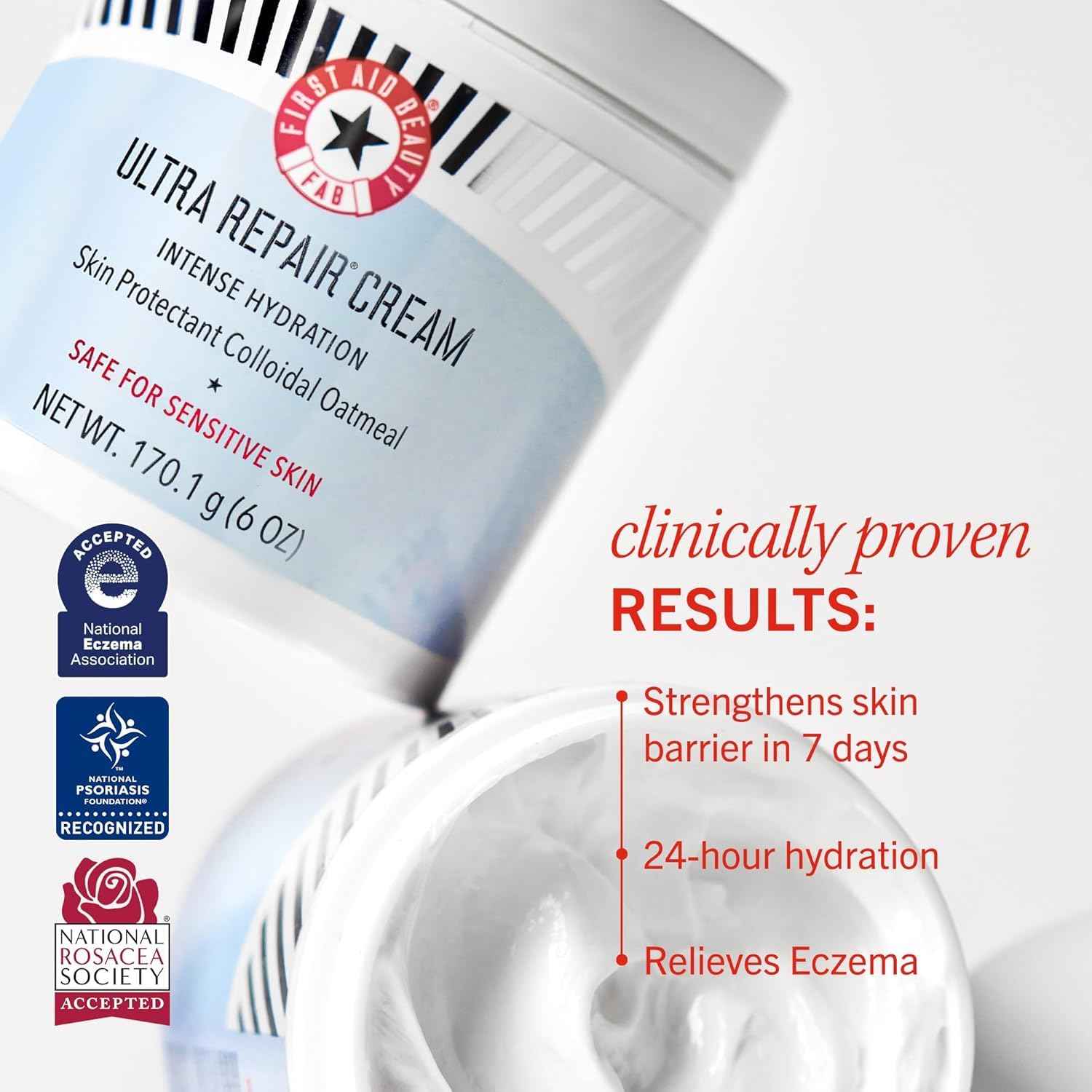 First Aid Beauty - Ultra Repair Cream, Intense Hydration Whipped Colloidal Oatmeal, Clinically Proven to Strengthen Skin Barrier in 7 Days & Helps Relieve Eczema, Luxury Face & Body Moisturizer, 2 oz