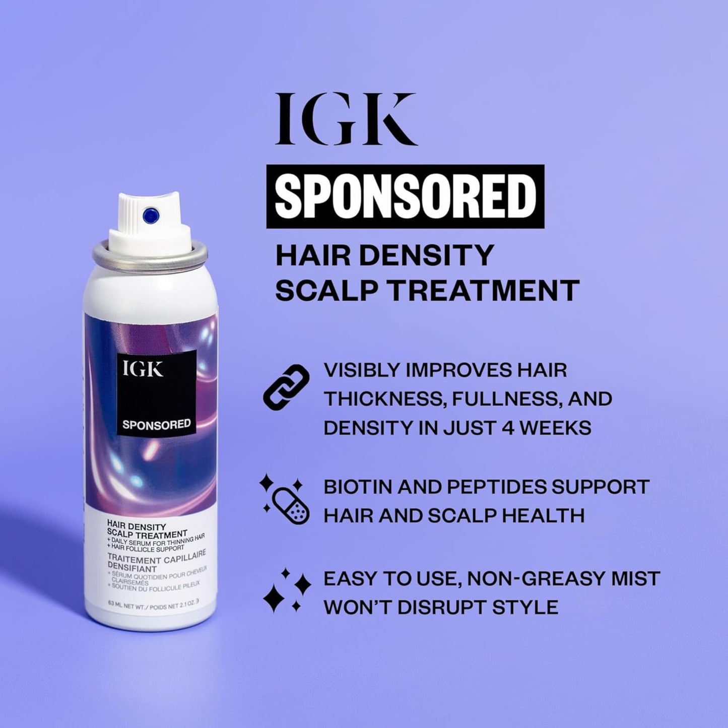 IGK SPONSORED Scalp Treatment for Hair Growth | Thickening Serum for Thinning Hair | Clinically Tested Mist for Hair Density and Volume | 2.1 Oz