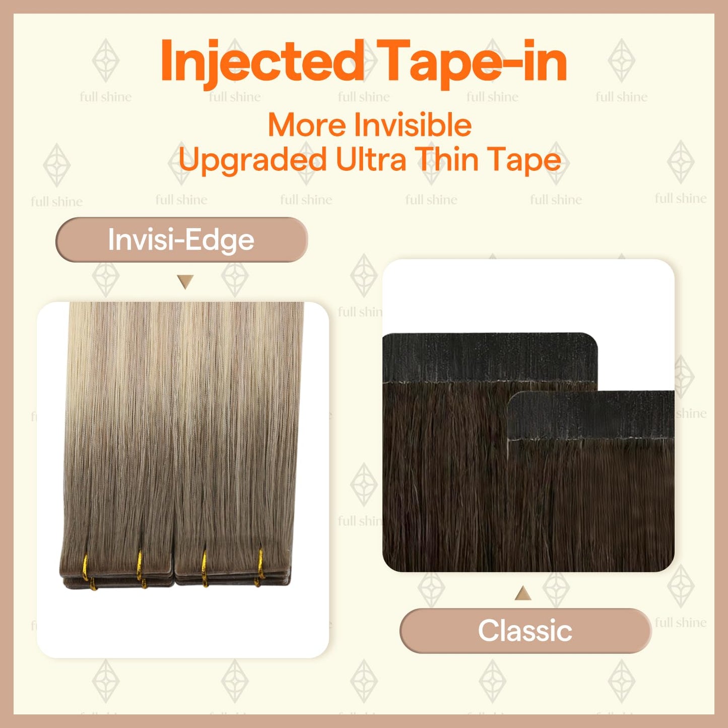 Full Shine Invisible Tape in Hair Extensions, 4/7/80 Balayage Chocolate Brown and Smoky Mushroom Brown, 14 Inch 20G 10 Pcs, Injected Tape ins with Intact Cuticles, Virgin Human Hair, Seamless Blend