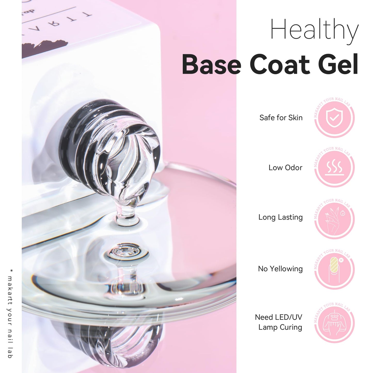 Makartt Base Coat Nail Polish 15ml – Extra Strong, Long-Lasting Gel Base Coat & Nail Glue for Small Nail Charms, Press-On Nails, UV/LED Lamp Required, Clear Foundation for Salon & DIY Home Use