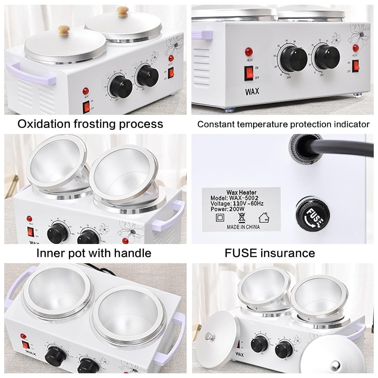 1.2L Double Portable Wax Warmer Machine for Painless Hair Removal, Women Men Professional Wax Heater with Adjustable Temperature Set, 40pcs Sticks