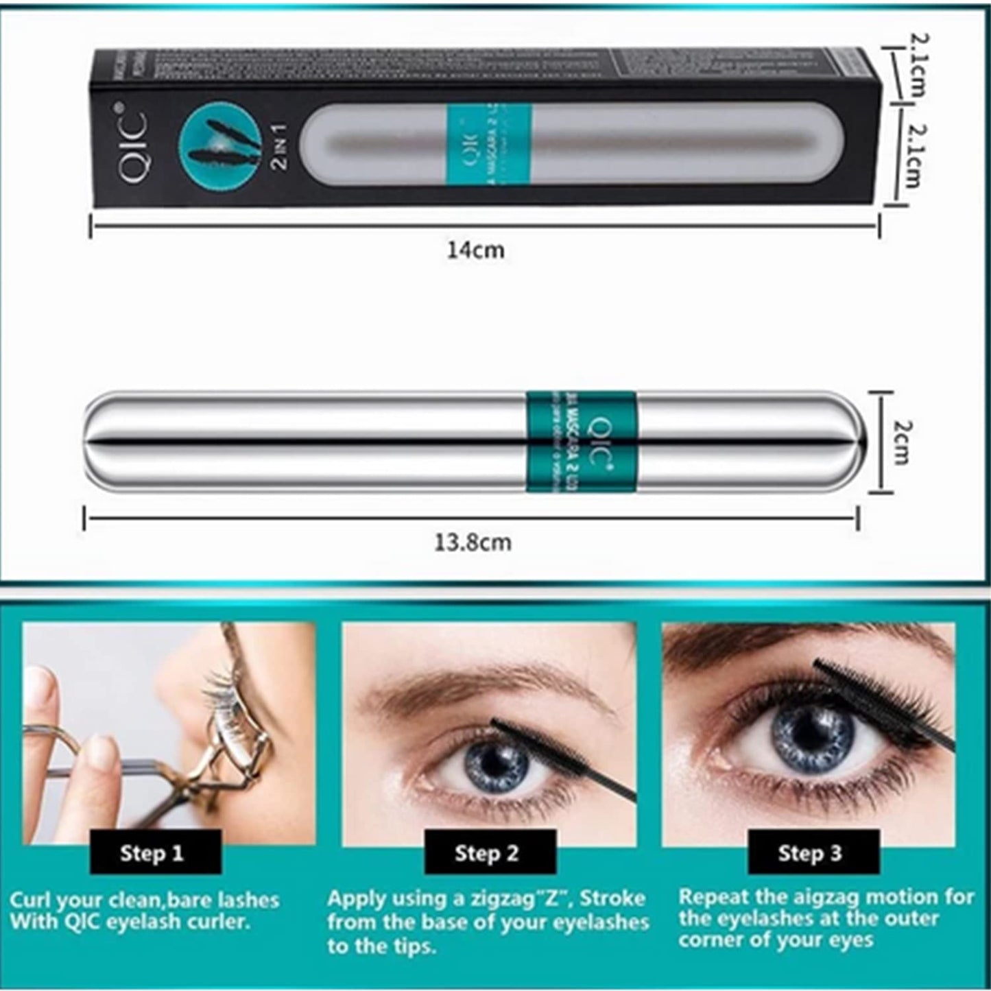 2 Pack Lash Cosmetics Mascara 5x Longer Lash Mascaras, 2 in 1 Black Mascara Waterproof Volume and Length Eye Cosmetics, Long-Lasting Natural Liquid Eyelash Mascaras Black Makeup