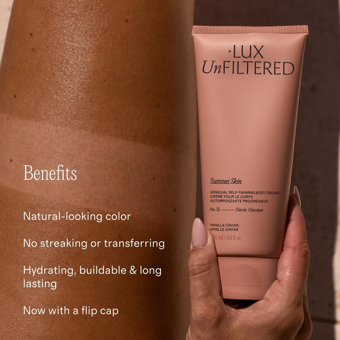 Lux Unfiltered N°32 Gradual Self Tanner - Hydrating Lotion with Shea Butter & Squalane | Vegan, Natural-Looking, Non-Sticky
