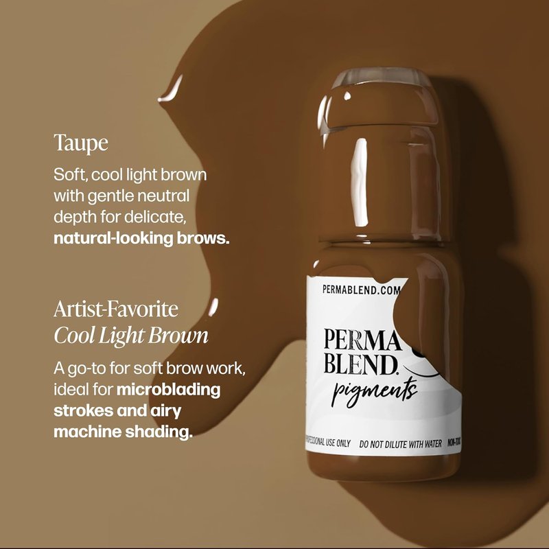 Perma Blend Taupe Tattoo Ink - Cool Light Brown Eyebrow Pigment - Vegan-Friendly, High Density Color | 0.5 oz