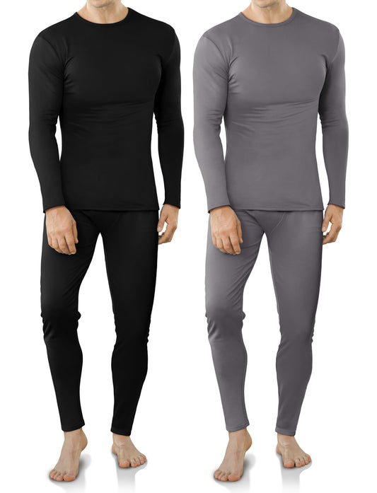 VZV 2 Set Thermal Underwear for Men Winter Long Johns for Men Thermal Top and Bottom Set Fleece Lined Base Layer Black, Grey