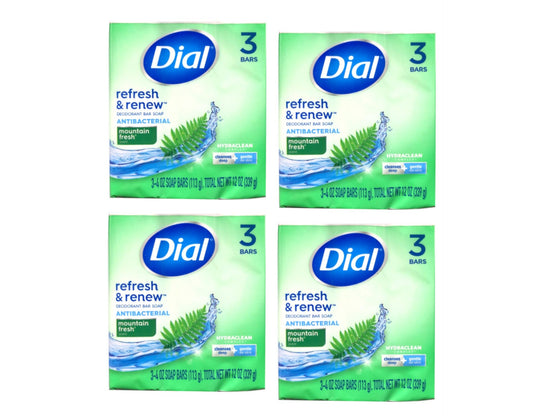 Dial Mountain Fresh Antibacterial Deodorant Bar Soap 3, 4 oz Soap Bars (Packs of 4)