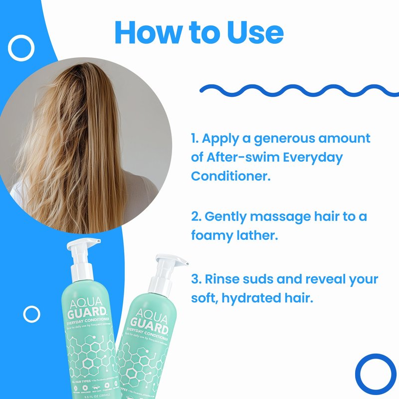 AQUA GUARD Everyday Conditioner for Pool Moms and Swimmers | Softens Hair & Removes Chlorine Damage | Paraben Free, Sulfate and Gluten-Free, Vegan, Color Safe, Leaping Bunny Certified, 9.5 oz (2-Pack)