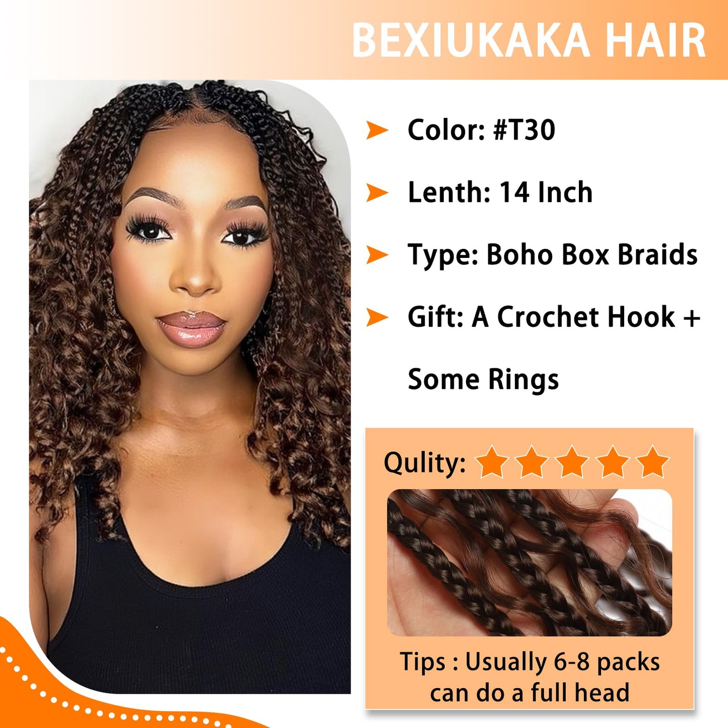 9 Packs Boho Goddess Box Braids Crochet Hair Bohemian Box with Curly Ends Pre-Looped Synthetic Hair Extensions for Black Women(24 Inch,1B)