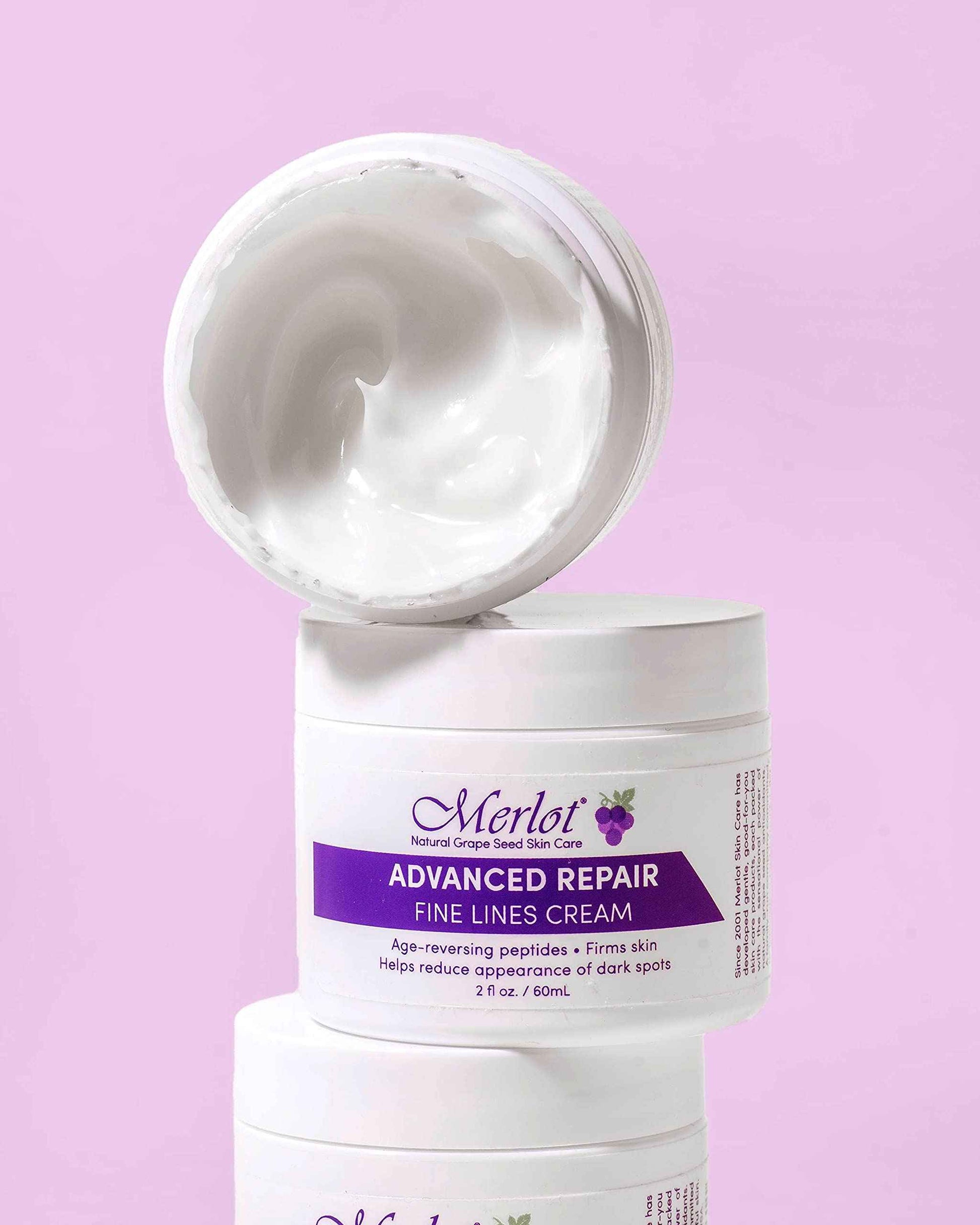 Merlot Fine Lines Eye Cream Advanced Repair with shea butter anti wrinkle peptides dark spot reducing moisture recovery for all skin types