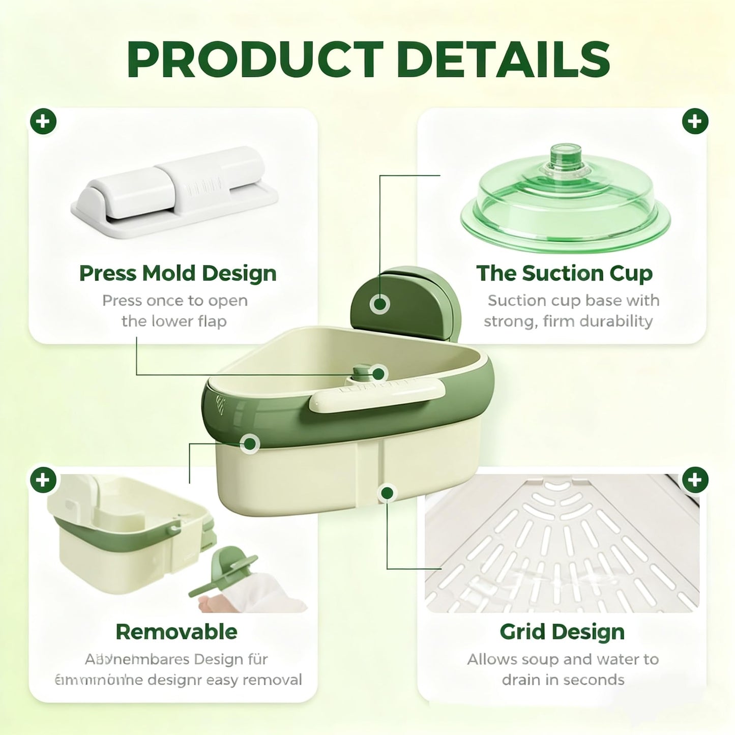 Corner Sink Strainer,2025 New Suction Cup Press Sink Strainer Basket,Automatic Dumping food Waste Catcher for Sink,Faucet Sponge Storage Rack,Corner Sink Trash Catcher for Food Waste (Green 1PCS)