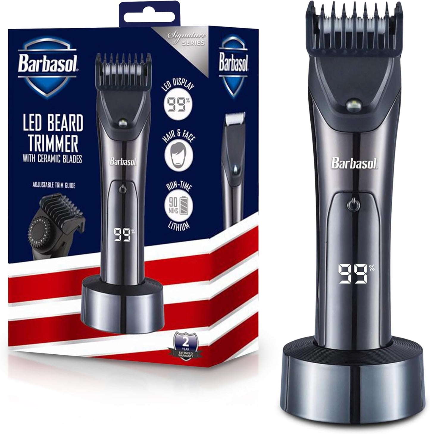 Barbasol Hair and Beard Trimmer - Rechargeable with Hypoallergenic Blades | 10 Length Settings & LED Screen