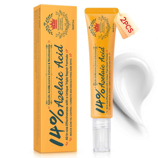 14% Azelaic Acid Acne Cream - Dark Spot Remover for Face, Acne Treatment & Spot Care Salicylic Acid & Niacinamide – Redness Reducing Skin Care, Evens Tone & Soothes Irritation, Rosacea - 2 Pcs.1oz