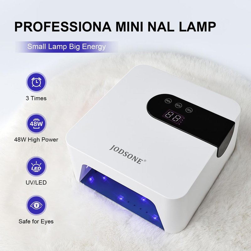 JODSONE U V Nail Lamp Rechargeable Portable with 3 Timers and LCD Display Screen for Nail Dryer Gel White