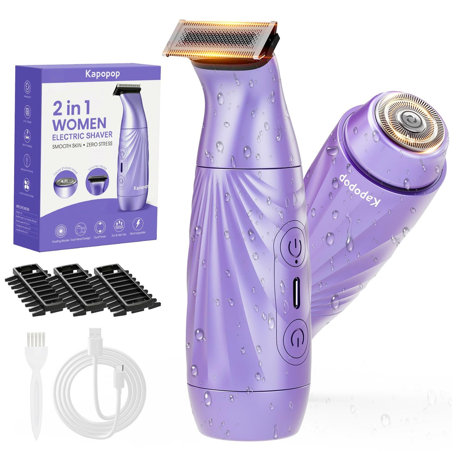 2-in-1 Electric Shaver for Women, Dual Head Bikini Trimmer