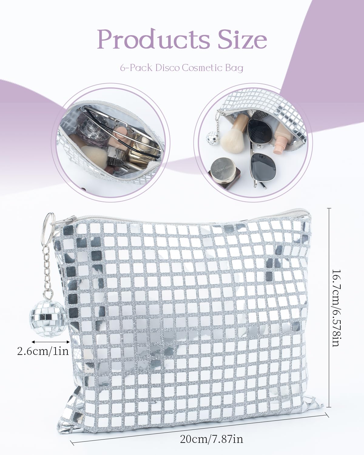 RGBDOT 12 Pack Disco Ball Makeup Bag - Disco Party Decorations and Favors, Sequin Mirror Cosmetic Bag for Women