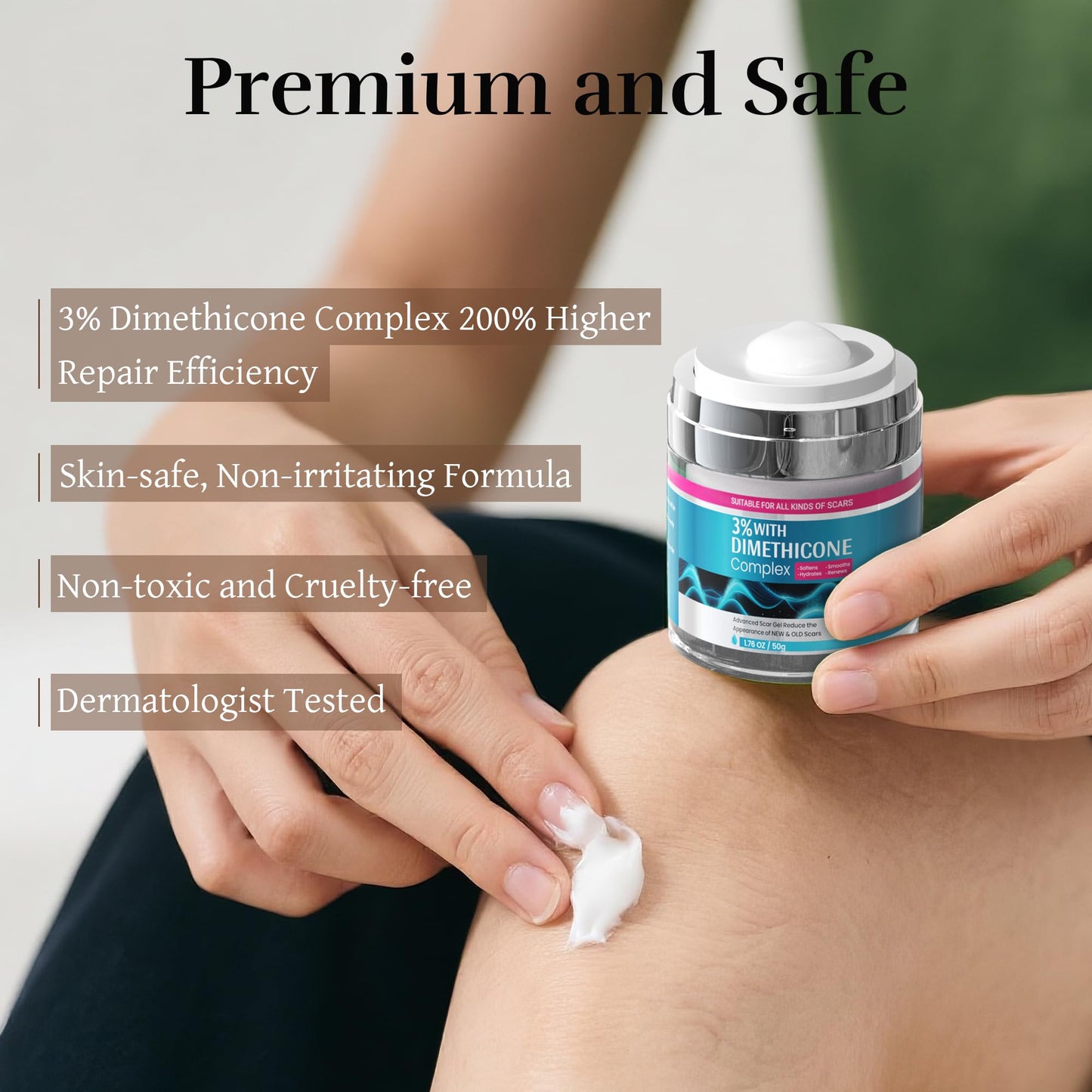 Advanced Scar Cream, Scar Reduction Treatment for Improves Skin Texture & Helps Remove Acne, Stretch Marks, Surgery, C Section, Burn, Keloid & Hypertrophic Scars 1.76 Oz (50g)