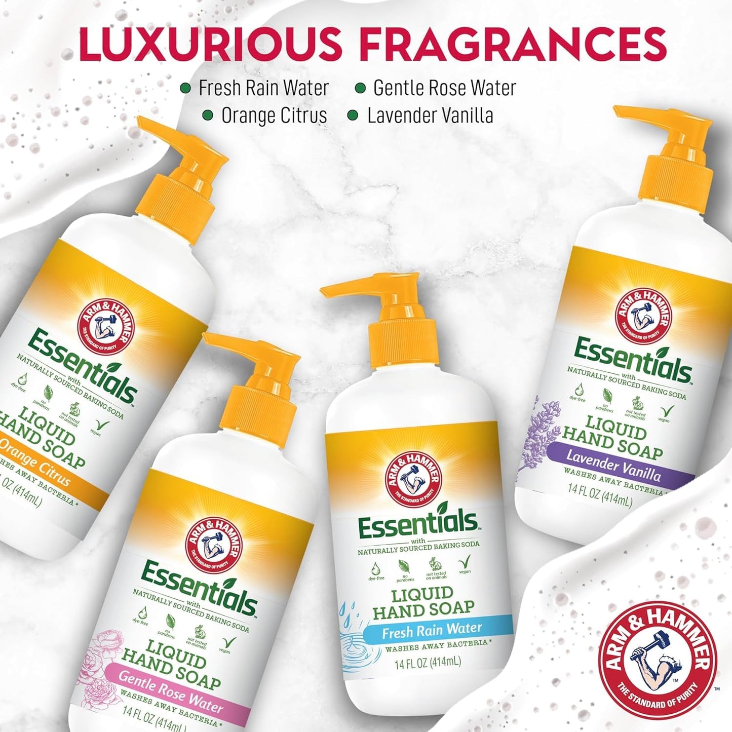 Arm & Hammer 6 Pack Liquid Hand Soap for Skin Cleaning - Cleanser for Kitchen & Bathroom with Lavender Vanilla Scent - Natural Hand Soap Cleanses, Softens 14 FL Oz (414ml)
