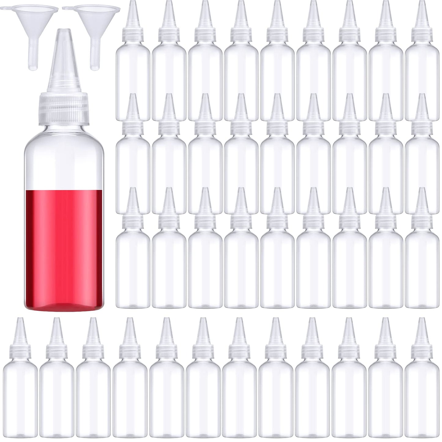 Eccliy 60 Pack 2 oz Boston Dispensing Squeeze Bottles Clear Plastic Oil Dropper Bottle Applicator Empty Refillable Bottles for Hair Color Liquids Oils Art Paint Kitchen Household