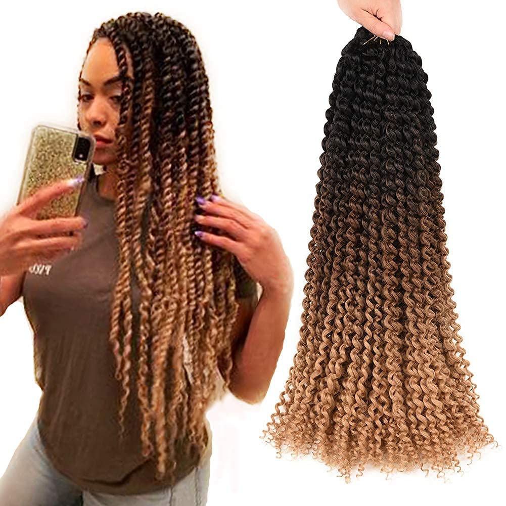 Passion Twist Hair 22 Inch Long Water Wave Ombre Passion Twist Crochet Hair For Women Curly Braiding Hair Long Spring Twist Hair Synthetic Hair Extension 7 Packs (22inch, Ombre brown blonde)