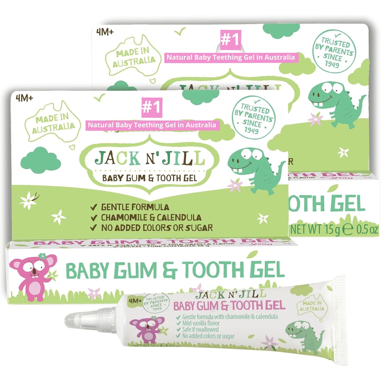 Jack N' Jill Baby Gum & Tooth Gel for Teething, Drug-Free with Naturally Derived Chamomile & Calendula, No Added Sugars, Suitable for 4 Months & Up - 0.5 oz (15g), 2 Pack