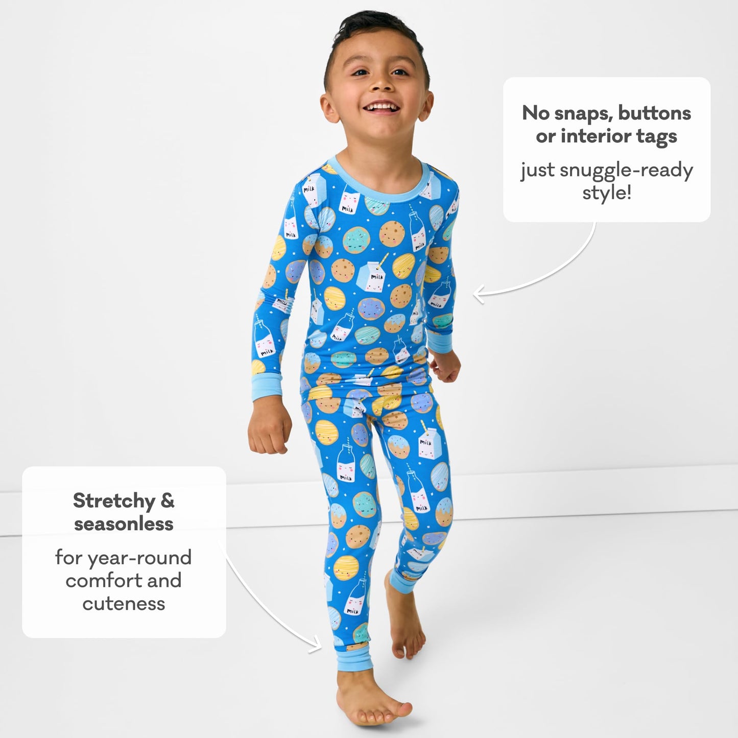 Little Sleepies Two-Piece Pajama Set for Boys & Girls, Soft Viscose from Bamboo Toddler Pajamas for Kids, Family Matching PJs, Blue Cookies & Milk, 18-24M