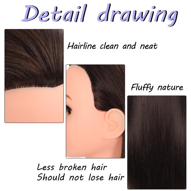Mannequin Head with Hair 26“-28” Styling Training Manikin Cosmetology Doll Head Human Hair Blend and Free Clamp Holder (4#2)