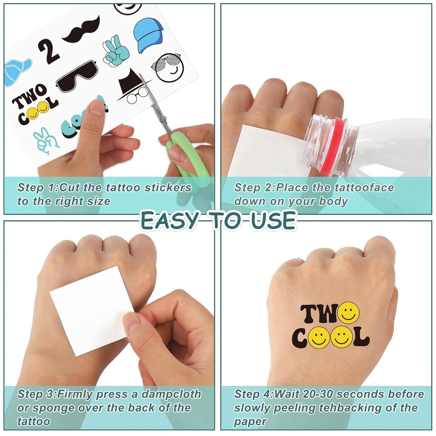 Temporary Tattoo Stickers - 96Pcs Black, Yellow & Blue Designs | Perfect for Birthday Parties & DIY Crafts