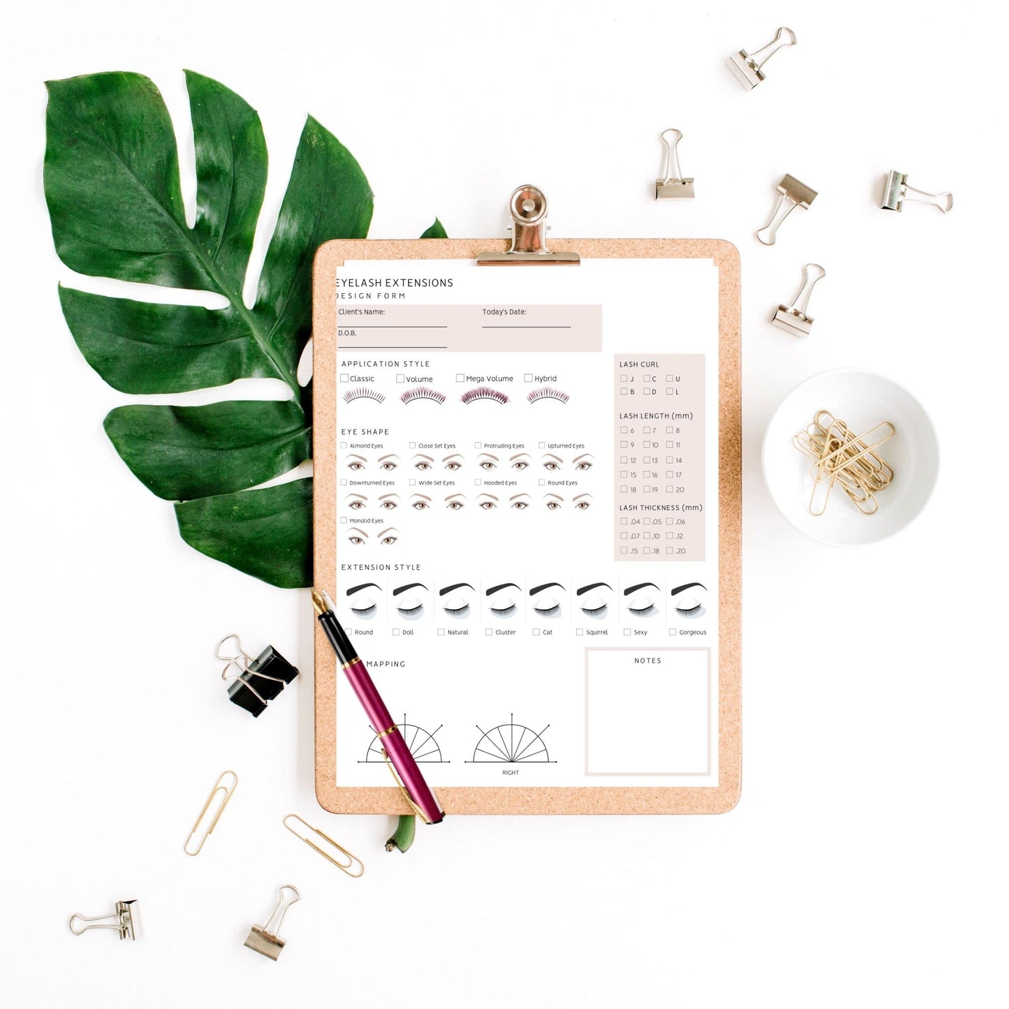Lash Extension Eyelash Consent, Intake, Aftercare forms with Mapping | 100 Pack | 25 of each Consent, Intake, Aftercare, and Mapping Forms for Lash Artists | 8.5 x 11 inch