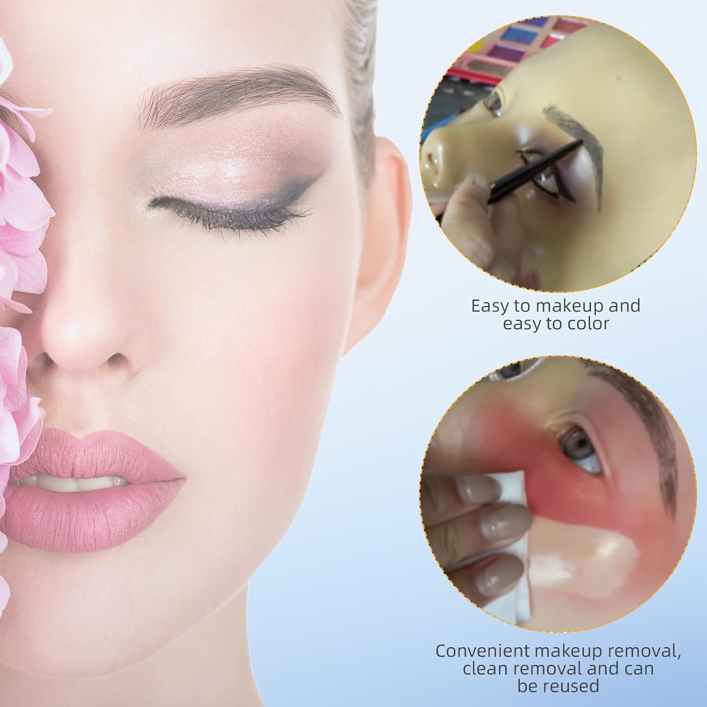 Silicone Makeup Practice Face Board - 5D Realistic Model for Beginners | Reusable Eyeshadow Training Tool