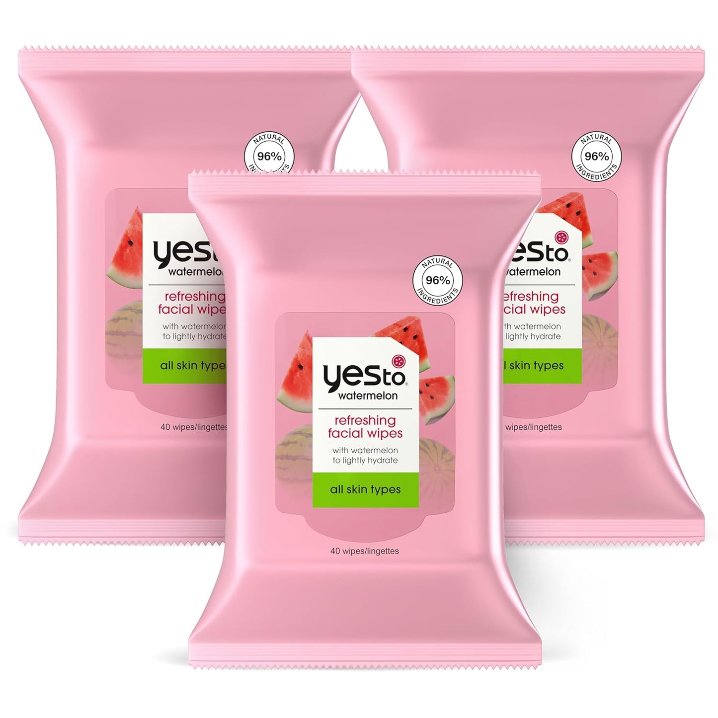 Yes To Facial Cleansing Wipes - Super Skin Recharging Makeup Remover | Watermelon Scent (Pack of 3)