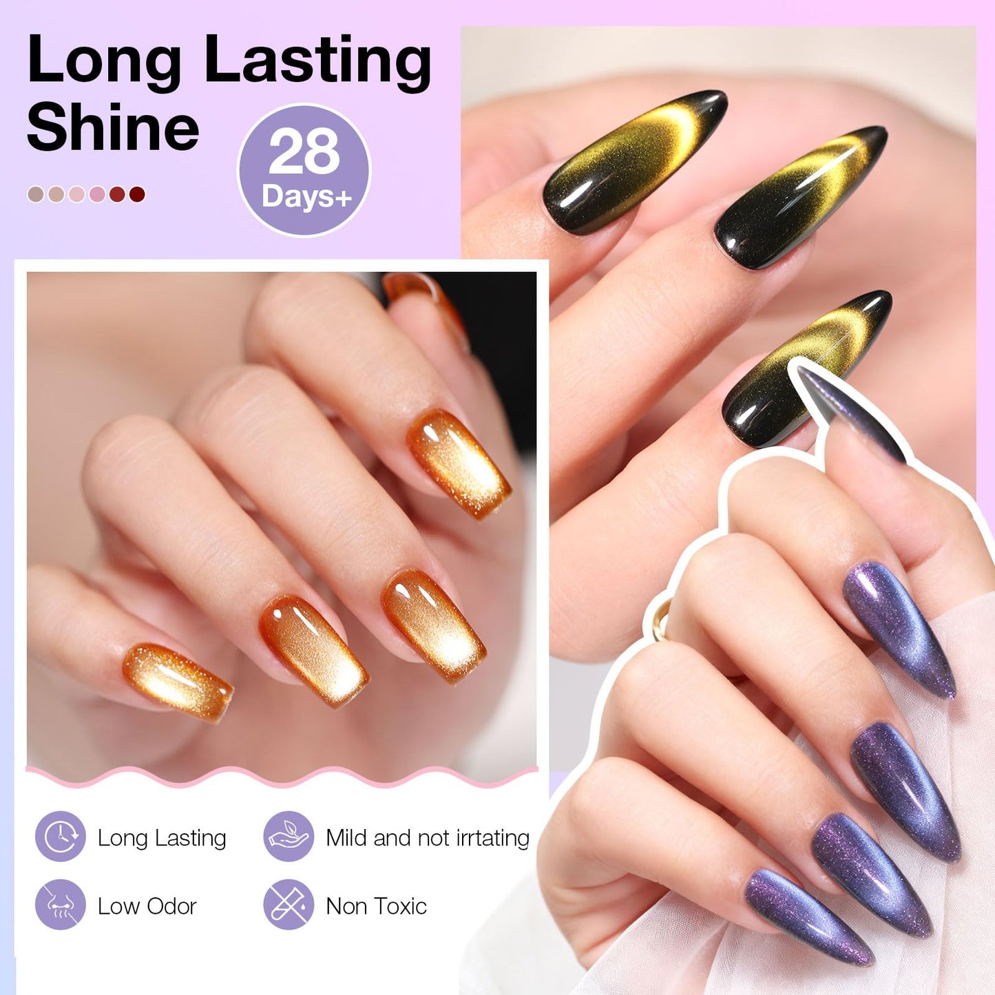 GELLAKTIK 9D Glassy Cat Eye Gel Nail Polish Set 6 Colors 12ML with Magnet