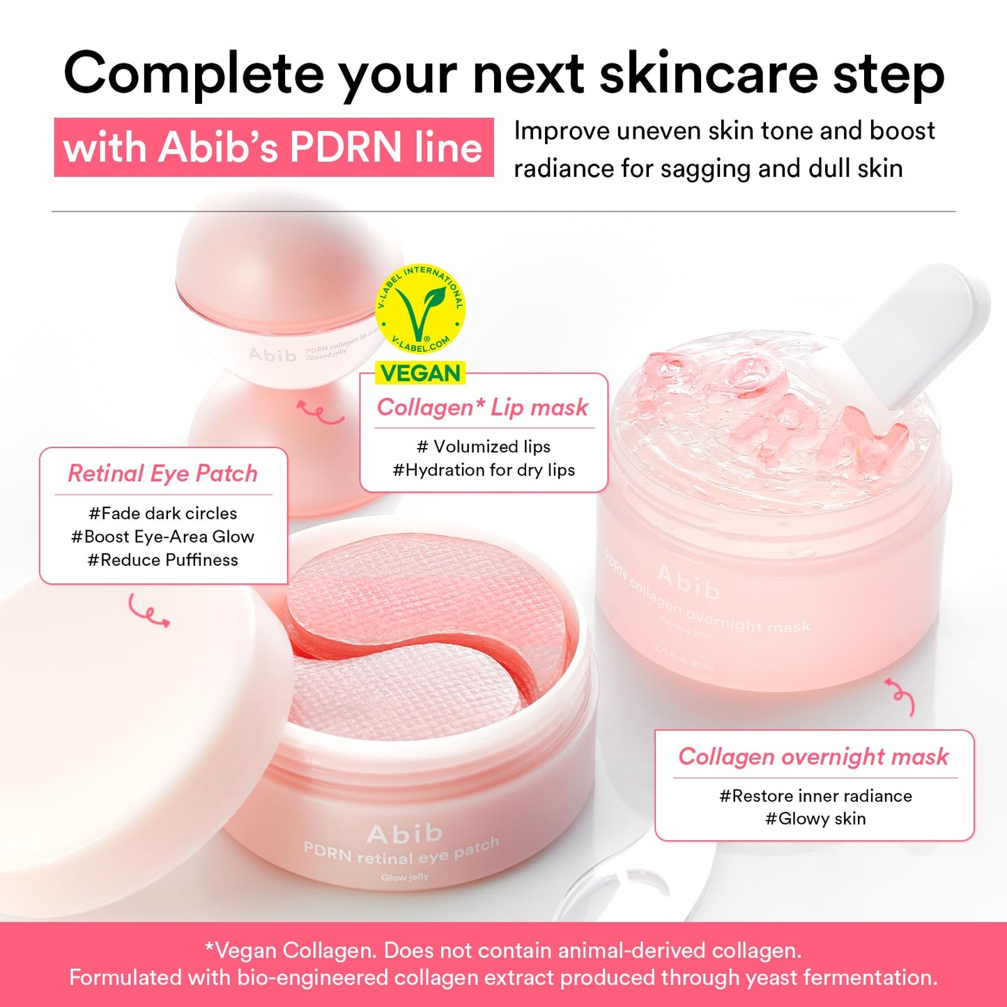 Abib Pink Me Up PDRN 3 Step Glow Kit | Overnight Firming Jelly Mask, PDRN Retinal Eye patches, PDRN Lip Mask | Mothers Teen Korean Skincare Set for Glass Skin, Birthday Gifts for Women
