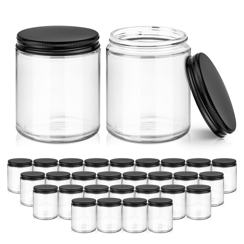 Tecohouse 8 oz Glass Jars with Lids, 30 Pack Candle Jars Canning Mason Jars with Lids, White Labels & Inner Liners, Empty Airtight Round Clear Slime Containers for Cream, Spice, Lotion, Ointments
