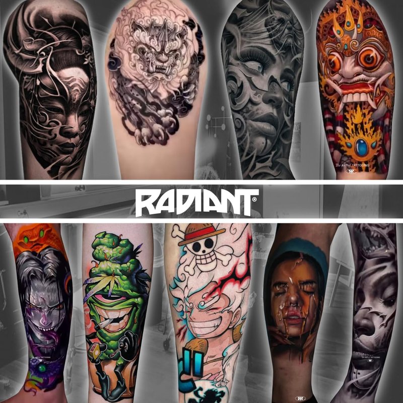 RADIANT COLORS Artists Select 7 Color Tattoo Ink Set 1/2oz Bottles Kit Pigment