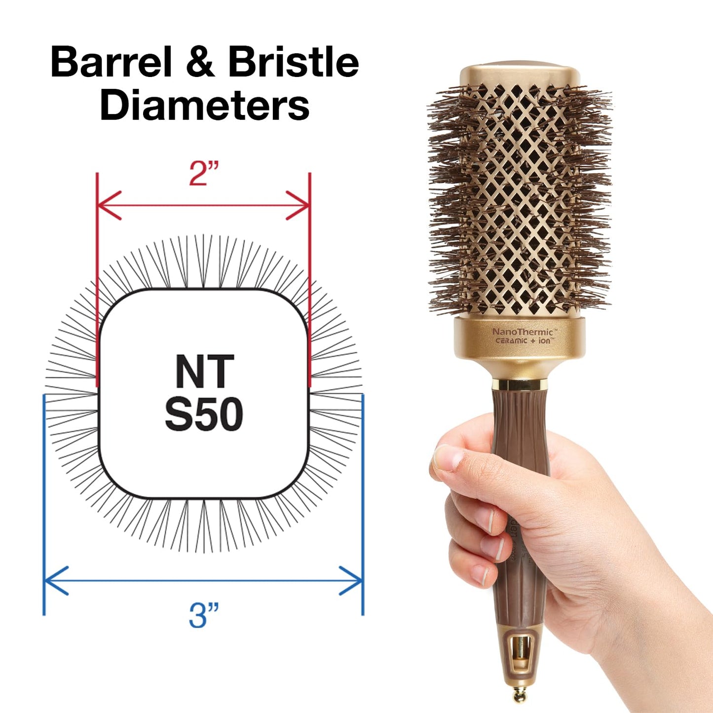 Olivia Garden NanoThermic Ceramic Ion Hair Brush | Professional Blowout Tool for Normal to Thick Hair - 2" Barrel